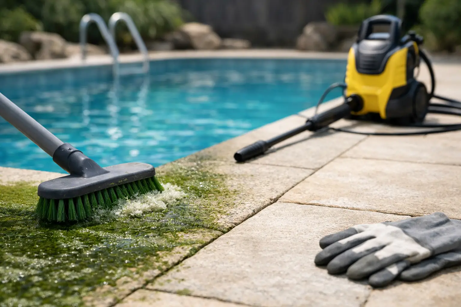 How to Remove Algae From Pool Surrounds